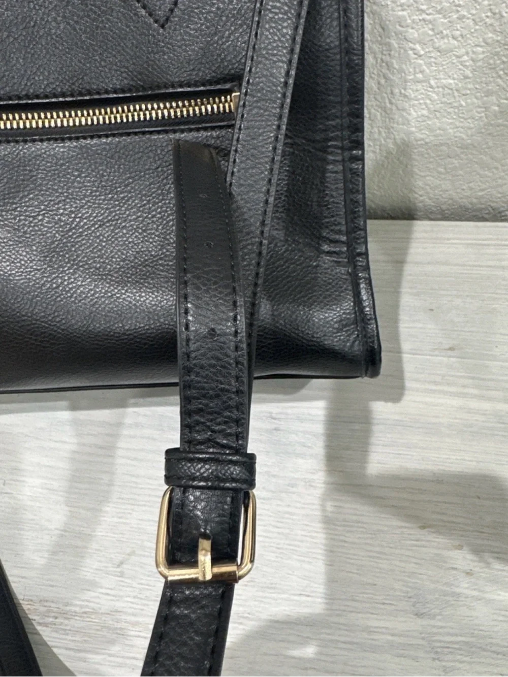 ALDO Black Leather Satchel Tote Crossbody Bag Gold Hardware Women’s Handbag